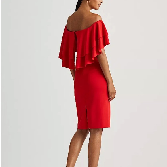 Lauren Ralph Lauren Women Red Crepe Off-the-Shoulder Cocktail Dress Size 2, NWT - Picture 4 of 4